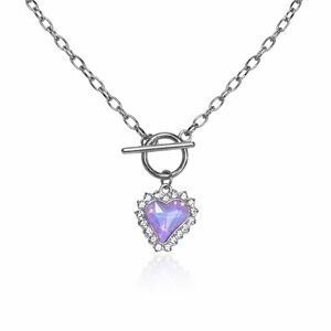 ⚜️ Heart Pendant Necklace with Purple Stone